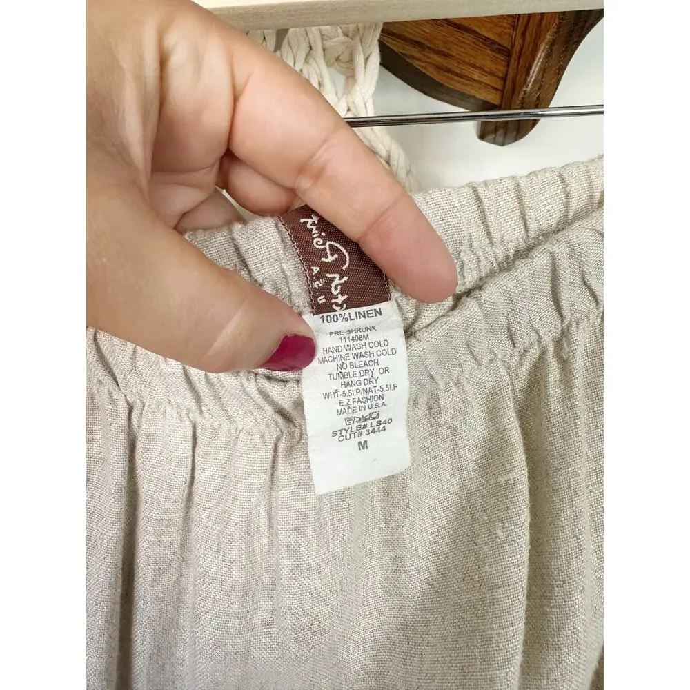 Match Point Linen Ruffle Lagenlook Beige Midi Skirt Size Medium